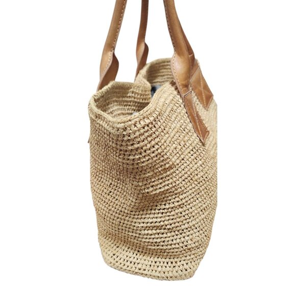 Helen Kaminski Raffia Weave Beige Tote Bag Leather Straps - Picture 6 of 16